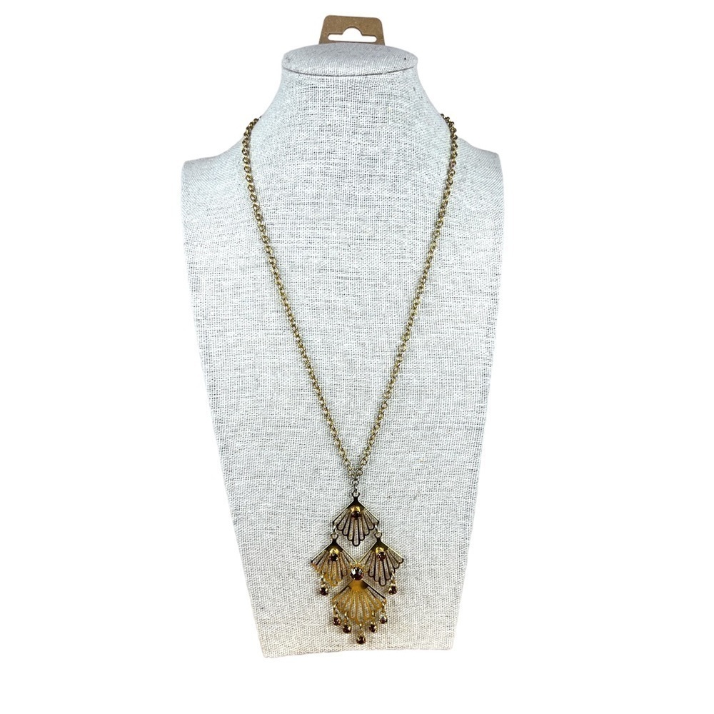 Vintage Park Lane Gold Amber Necklace Chandelier Style Statement Retro Event